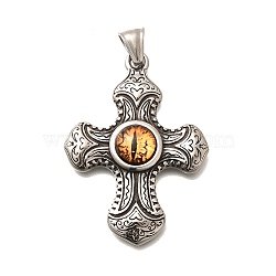 304 Stainless Steel Pendants, with Eye Shape Glass Bead, Cross, 51.5x37x6mm, Hole: 7x4mm(STAS-R140-06AS-03)