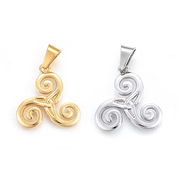 304 Stainless Steel Pendants, Triskelion, Mixed Color, 29x28x2.5mm, Hole: 10x6mm