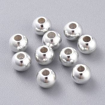 201 Stainless Steel Beads, Round, Silver, 5x4mm, Hole: 1.8mm