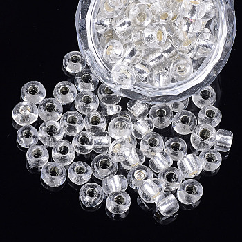 Glass Seed Beads, Silver Lined, Round, Clear, 5~6x3~5mm, Hole: 1.2~2mm, about 2500pcs/bag