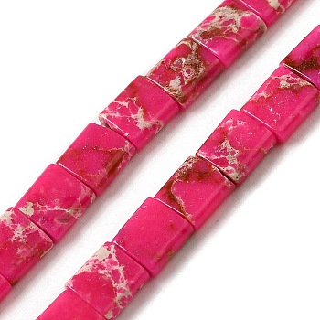 Synthetic Imperial Jasper Beads Strands, 2-Hole, Rectangle, Cerise, 5.5~6x5x2.5mm, Hole: 0.9mm, about 69~70pcs/strand, 15.12~15.2 inch(38.4~38.6cm)