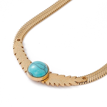 Synthetic Turquoise Pendant Necklace with 304 Stainless Steel Herringbone Chains, Golden, Golden, 16.54 inch(42cm)