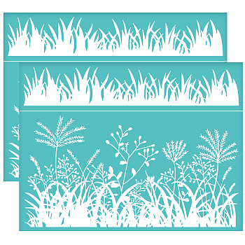 Self-Adhesive Silk Screen Printing Stencil, for Painting on Wood, DIY Decoration T-Shirt Fabric, Turquoise, Other Plants, 280x220mm