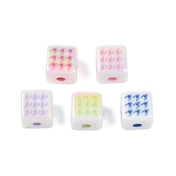 UV Plating Acrylic Beads, Cube with Hounds Tooth Pattern, Mixed Color, 14x14x14mm, Hole: 4mm