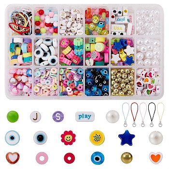 Mobile Phone Strap, Star & Geometry Acrylic/Plastic/Resin Beads, Polymer Clay and Lampwork Beads, for DIY Mobile Phone Strap Making Kits, Mixed Color, 1167pcs/box