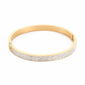 Crystal Rhinestone Triple Line Bangle, Stainless Steel Hinged Bangle with Polymer Clay for Women, Golden, Inner Diameter: 2x2-1/4 inch(5x5.8cm)