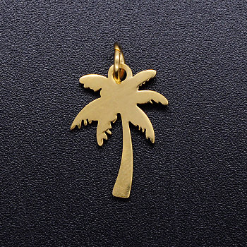 Ion Plating(IP) 304 Stainless Steel Pendants, with Jump Rings, Laser Cut, Coconut Tree, Golden, 17x12.5x1mm, Hole: 3.5mm