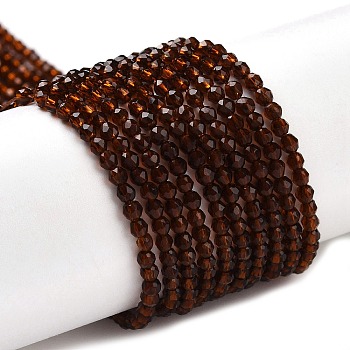 Transparent Glass Beads Strands, Faceted Round, Coconut Brown, 2x2mm, Hole: 0.6mm, about 184pcs/strand, 14.49''(36.8cm)