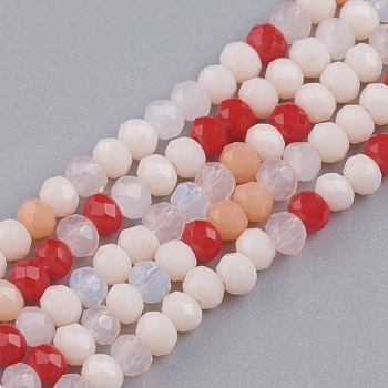 Faceted Glass Beads Strands, Rondelle, Imitation Jade Style, Mixed Color, 3~3.5x2.5~3mm, Hole: 0.6mm, about 135pcs/Strand, 14.65 inch(37.2cm)