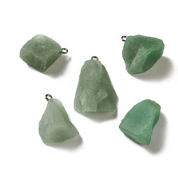 Raw Rough Natural Green Aventurine Pendants, Nuggets Charms, with Platinum Plated Iron Loops, 21~34.5x15~25.5x10~17mm, Hole: 2mm