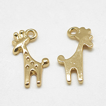 Brass Pendant Rhinestone Settings, Giraffe, Real 18K Gold Plated, 12x6.5x1mm, Hole: 1mm