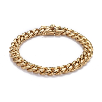 Men's 304 Stainless Steel Cuban Link Chain Bracelets, Golden, 9 inch(23cm)