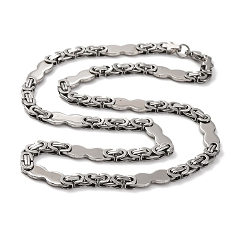 201 Stainless Steel Gourd Byzantine Chain Necklace, with 304 Stainless Steel Clasps, Stainless Steel Color, 23.94 inch(60.8cm)