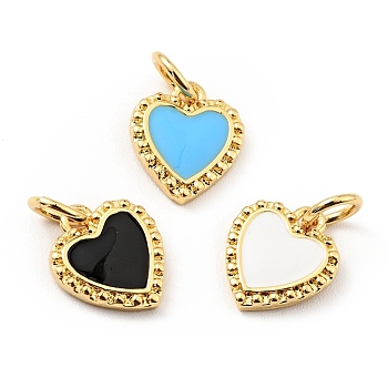 Rack Plating Brass Enamel Pendants, Real 18K Gold Plated, Long-Lasting Plated, Lead Free & Cadmium Free & Nickel Free, Heart, Mixed Color, 10x9x1.5mm, Jump Ring: 5x1mm, 3mm Inner Diameter