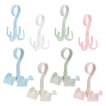 AHADEMAKER 8Pcs 8 Style Plastic Multi-Function Bag Hangers, 360 Degree Rotating Purse Hooks for Closet Storage Rack, Mixed Color, 79~93x68~79x127~135mm, Inner Diameter: 34~35mm, 1pc/style