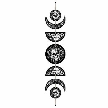 Moon Phase Wood Hanging Wall Decorations, with Cotton Thread Tassels, for Home Wall Decorations, Skull, 790mm