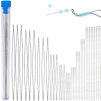 48Pcs 12 Style Steel Beading Needles Sets, with 2Pcs Storage Tube, Stainless Steel Color, Needle: 4.5~12.5cm