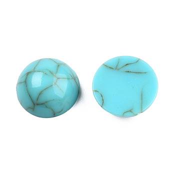 Acrylic Cabochons, Imitation Gemstone Style, Half Round, Medium Turquoise, 15.5x7mm