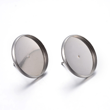 Flat Round 304 Stainless Steel Stud Earring Settings, Stainless Steel Color, Tray: 6mm, 8mm, Pin: 0.8mm