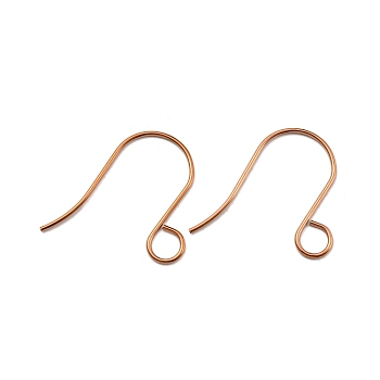 Ion Plating(IP) 316 Stainless Steel French Earring Hooks, Flat Earring Hooks, Ear Wire, with Horizontal Loop, Rose Gold, 25x1mm, 18 Gauge, Hole: 4.5mm, Pin: 0.8mm
