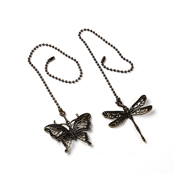 Zinc Alloy Pendant Decorations, with Iron Ball Chains, Butterfly & Dragonfly, Antique Bronze, 355 and 364mm, 2pcs/set