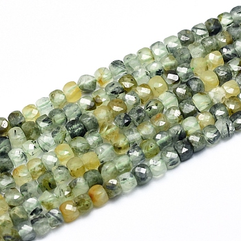 Natural Prehnite Beads Strands, Faceted, Cube, 3~4x3~4x3~4mm, Hole: 0.6mm, about 98~108 pcs/Strand, 15.55 inch(39.5cm)