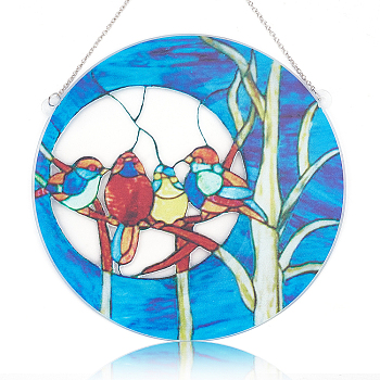 Four Birds Acrylic Suncatchers, with Iron Chains, Window Wall Hanging Ornament, Hand-Painted Panel Decor, Blue, 210mm