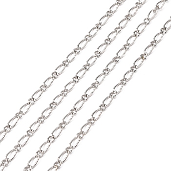 Nickel Free Iron Handmade Chains Figaro Chains Mother-Son Chains, Unwelded, Platinum Color, with Spool, Mother link: 4x8mm, Son link: 3x4mm, 0.8mm thick, about 328.08 Feet(100m)/roll