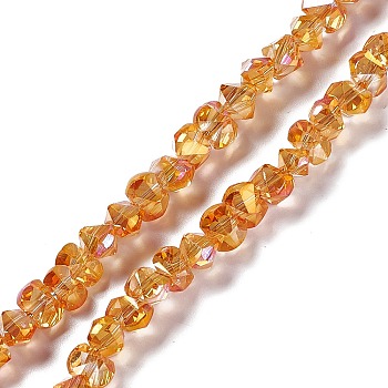 Transparent Electroplate Glass Beads Strands, Full Rainbow Plated, Faceted, Bowknot, Dark Orange, 6x8x7.5mm, Hole: 1.5mm, about 93~97pcs/strand, 20.87~21.26 inch(53~54cm)