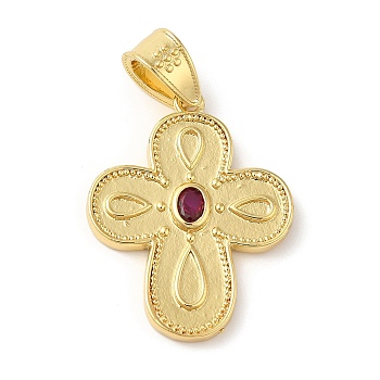 Eco-Friendly Brass Pendants, with Glass, Lead Free & Cadmium Free, Cross Charm, Real 18K Gold Plated, 28.5x22x3mm, Hole: 7X4.5mm