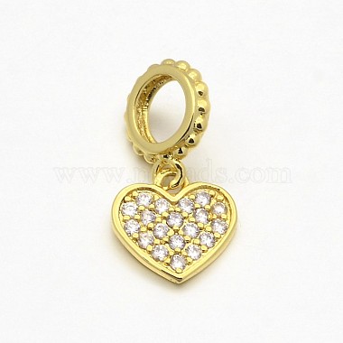 9mm Heart Brass+Cubic Zirconia Dangle Beads