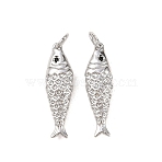 Brass Micro Pave Cubic Zirconia Pendants, Fish Charms, Long-Lasting, Rack Plating, Lead Free & Cadmium Free, with Jump Ring, Platinum, 25x7x3.5mm, Jump Ring: 5x1mm, Inner Diameter: 3.5mm(KK-B167-12P)