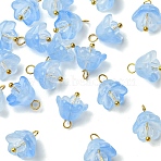 20Pcs Glass & Acrylic Flower Pendants, with Brass Findings, Golden, Cornflower Blue, 14mm, Hole: 2.5mm(PALLOY-YW00107-01)