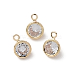 Brass Glass Pendants, Round Charm, Long-Lasting Plated, Rack Plating, Faceted, Golden, 8x6x3mm, Hole: 1.2mm(KK-C253-03G)