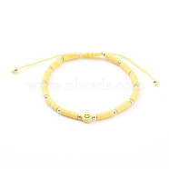 Adjustable Nylon Thread Braided Bead Bracelets, with Polymer Clay Heishi Beads and Iron Beads, Smiling Face, Silver Color Plated, Yellow, Inner Diameter: 2~3-1/8 inch(5~8cm)(BJEW-JB06048)