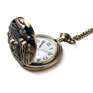 Alloy Glass Pendant Pocket Necklace, Electronic Watches, with Iron Chains and Lobster Claw Clasps, Flat Round with Elephant, Antique Bronze, 18.31 inch(46.5cm), watches: 60x46x17mm(WACH-S002-01AB)