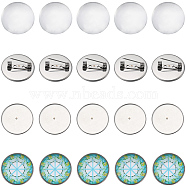 DIY Blank Dome Brooch Making Kit, Including 304 Stainless Steel Brooch Findings, Flat Round, Glass Cabochons, Stainless Steel Color, 40Pcs/box(DIY-SC0023-85)