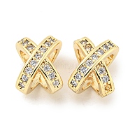 Brass Micro Pave Clear Cubic Zirconia Beads, Cross, Real 18K Gold Plated, 10x7.5x7mm, Hole: 5.5x5mm(KK-L211-001G)