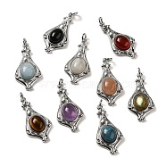 Natural Mixed Gemstone Pendants, Teardrop Charms with Rack Plating Platinum Tone Brass Findings, Cadmium Free & Lead Free, 30x14.5x5.7mm, Hole: 2.7mm(G-C096-03P)