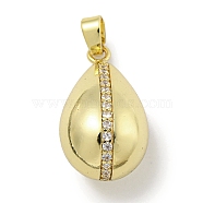 Rack Plating Brass Micro Pave Clear Cubic Zirconia Pendants, with Jump Ring, Cadmium Free & Lead Free, Long-Lasting Plated, Teardrop, Stick, 24.5x14x13~13.5mm, Hole: 5.5x3.5mm(KK-E114-02G-02)