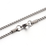 304 Stainless Steel Box Chain Necklaces, Stainless Steel Color, 19.7 inch(50cm), 2mm(X-STAS-M174-002)
