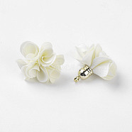 Cloth Pendant Decorations, with Acrylic Findings, Flower, Creamy White, 25~30x28~35mm, Hole: 2mm(X-FIND-P026-D12)