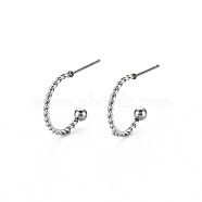 304 Stainless Steel C-shape Stud Earrings, Twist Rope Half Hoop Earrings for Women, Stainless Steel Color, 19x14x3mm, Pin: 0.8mm(EJEW-N016-013-NR)