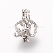 Alloy Locket Pendants, Cage Pendants, Hollow, Elephant, Platinum, 25x19x12.5mm, Hole: 4x5mm, Inner Measure: 12x13mm(PALLOY-S094-33P)