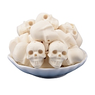 Skull Head Food Grade Silicone Beads, Chewing Beads For Teethers, DIY Nursing Necklaces Making, Floral White, 20x20x15.2mm(PW-WG25871-01)
