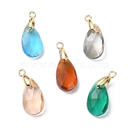 Faceted Teardrop Glass Pendants, with Real 18K Gold Plated Brass Findings, Mixed Color, 22mm, Hole: 1.8mm(PALLOY-TA00051)