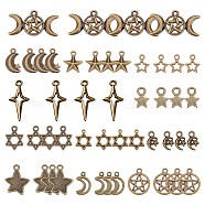 Tibetan Style Alloy Pendants, Cadmium Free & Lead Free, Moon & Star & Hexagram, Antique Bronze, 6pcs/style, 12 Style, 72pcs/box(TIBEP-SC0001-88)
