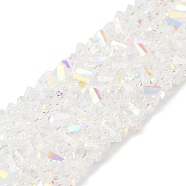 Transparent Glass Beads Strands, Faceted, AB Color, Triangle, Clear AB, 4~4.5x4~4.5x2.5mm, Hole: 0.8mm, about 128~136pcs/strand, 11.10''~12.44''(28.2~31.6cm)(EGLA-P061-04A-AB04)