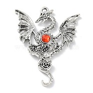 Alloy Pendants, with Glass, Dragon Charms, Antique Silver, 48.5x37.5x5mm, Hole: 2.5mm(PALLOY-D027-13AS)