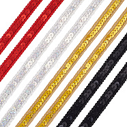Elite 20M 4 Colors Sparkle Metallic Polyester Lace Ribbon, with Paillette, Clothing Accessories, Mixed Color, 1/2 inch(12mm), 5m/color(OCOR-PH0002-12)